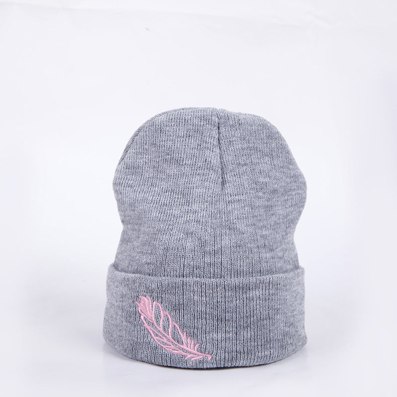Men's And Women's Versatile Embroidered Feather Knit Hat - Urban Caps 