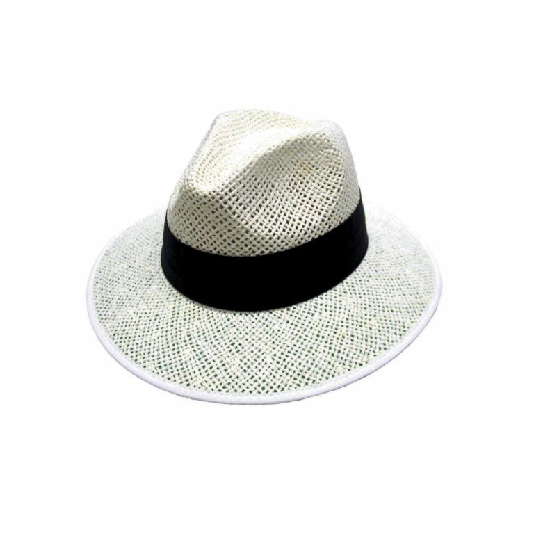 Desmond White Openweave Panama Bowls Hat with Cotton Under-Brim and Puggaree Band