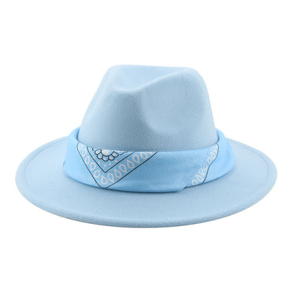 Paisley Ribbon Wide Brim Woolen Top Hat Felt Cowboy Hat - Urban Caps 