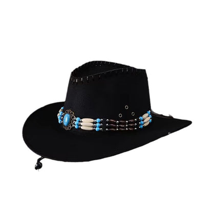 Western Cowboy Hat Men's And Women's Gem Chain Fedora Hat - Urban Caps 