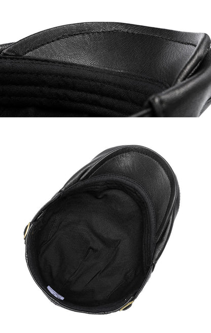 Autumn And Winter Genuine Leather Men's Middle-aged And Elderly Duck Tongue Korean Workers Monochrome Beret - Urban Caps 