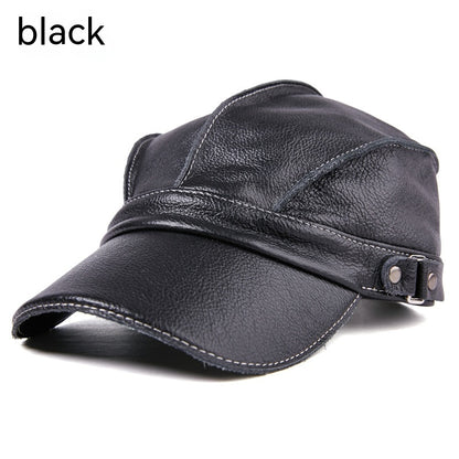 Cap Casual Earmuffs Men'S Leather Baseball Hat