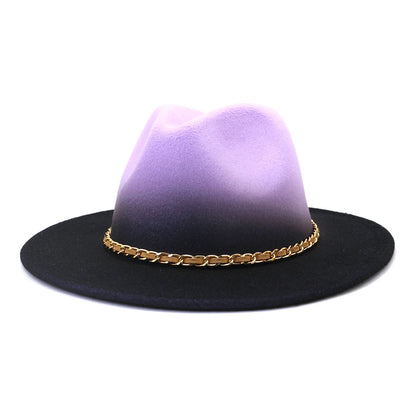 Painted Woolen Fedora British Ladies Broad-brimmed Hat - Urban Caps 