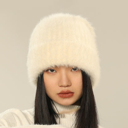 White Big Head Circumference Knitted Huge Woolen Hat - Urban Caps 