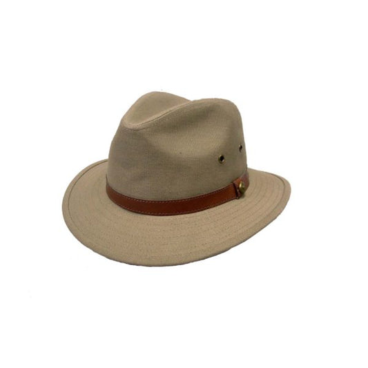Avenel Newport Blocked Canvas Hat with Faux Leather Band – Medium Brim