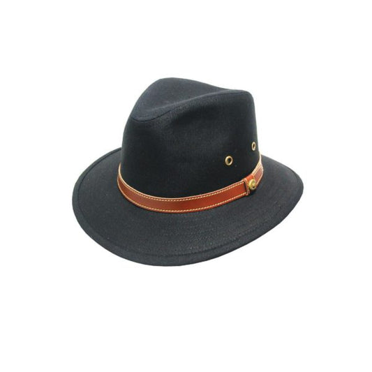 Avenel Newport Blocked Canvas Hat with Faux Leather Band – Medium Brim
