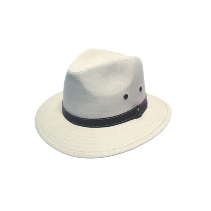 Avenel Newport Blocked Canvas Hat with Faux Leather Band – Medium Brim