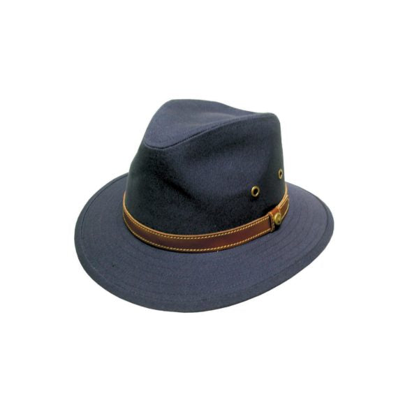 Avenel Newport Blocked Canvas Hat with Faux Leather Band – Medium Brim
