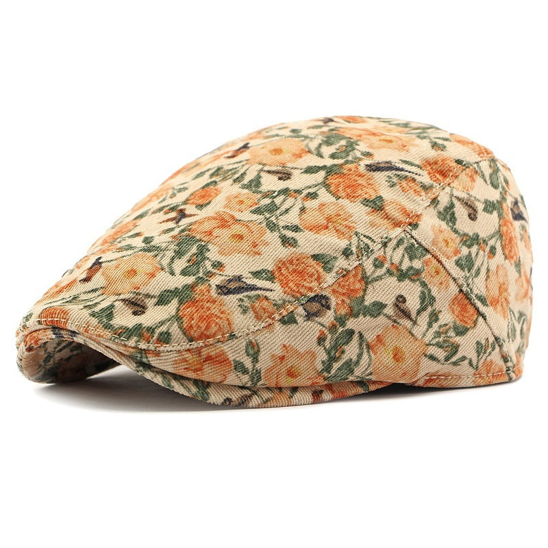 Personalized Ethnic Style Floral Beret Women's British Retro Corduroy - Urban Caps 