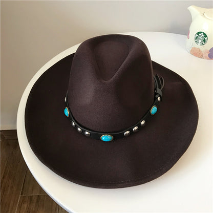European And American Style Western Big Cowboy Hat With Rivet Woolen Cloth - Urban Caps 
