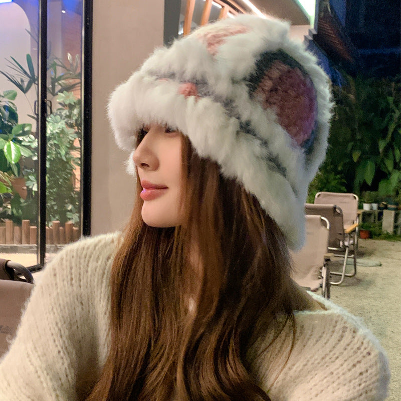 Handmade Knitted Woolen Warm Furry Hat Showing Face Small Bucket Cap - Urban Caps 