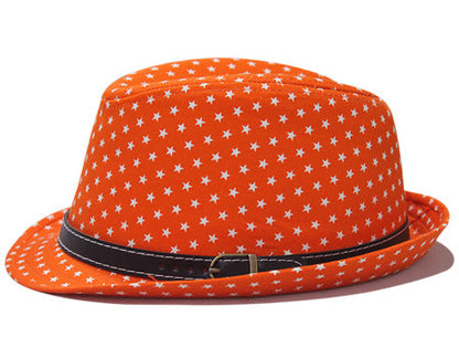 Star Print Hip Hop Belt Buckle Fedora Hat - Urban Caps 