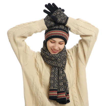 Three-piece Winter New Knitted Warm Woolen Hat Scarf And Gloves - Urban Caps 