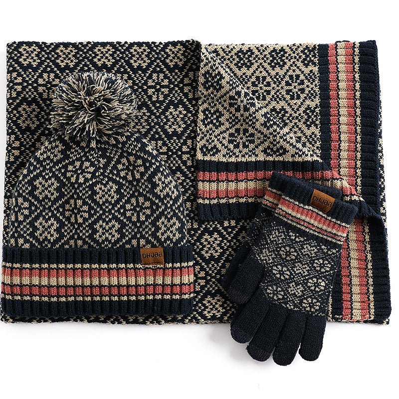 3 - Piece Winter Warm Set – Knit Hat, Scarf & Gloves with Nordic Snowflake Design - Urban Caps