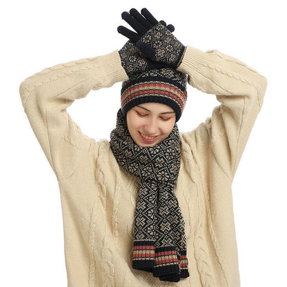 3 - Piece Winter Warm Set – Knit Hat, Scarf & Gloves with Nordic Snowflake Design - Urban Caps