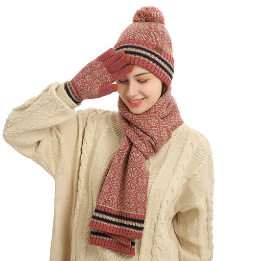 3 - Piece Winter Warm Set – Knit Hat, Scarf & Gloves with Nordic Snowflake Design - Urban Caps