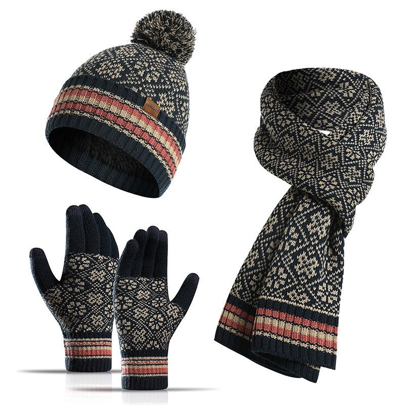 3 - Piece Winter Warm Set – Knit Hat, Scarf & Gloves with Nordic Snowflake Design - Urban Caps