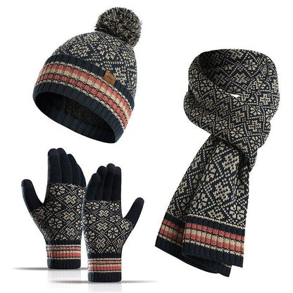 3 - Piece Winter Warm Set – Knit Hat, Scarf & Gloves with Nordic Snowflake Design - Urban Caps