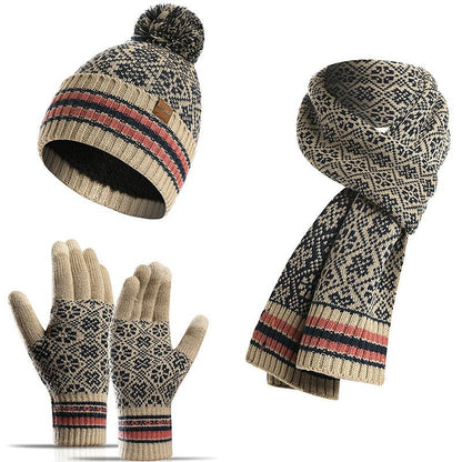 3 - Piece Winter Warm Set – Knit Hat, Scarf & Gloves with Nordic Snowflake Design - Urban Caps