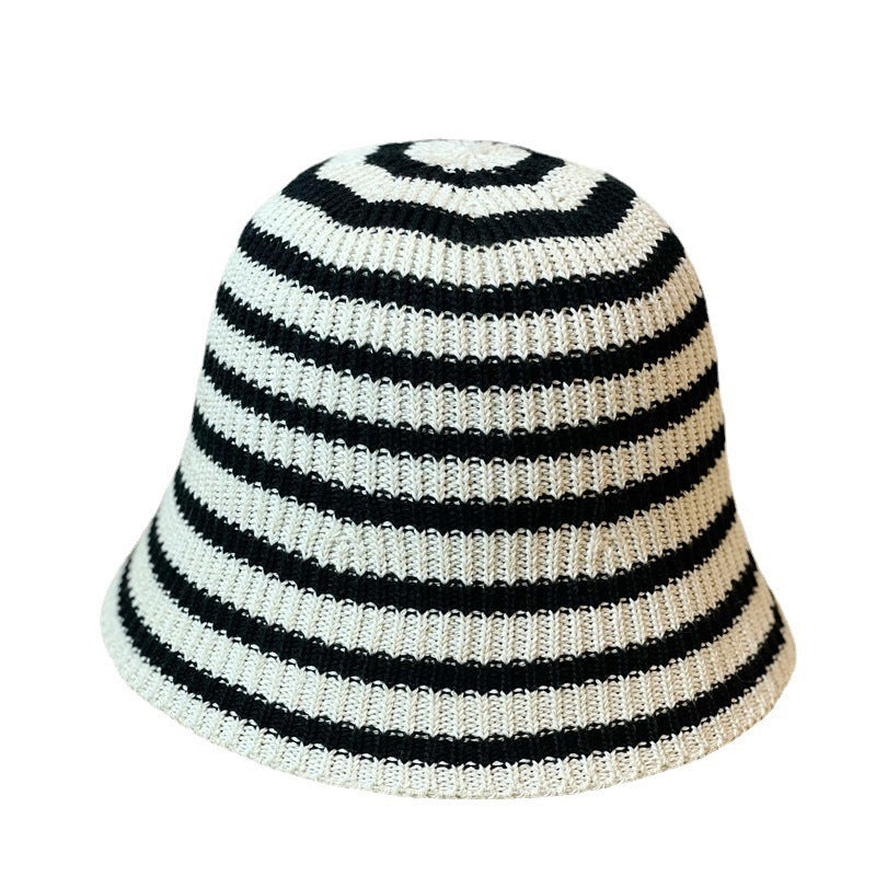 Sunshade Leisure Striped Knitted Dome Bucket Foldable Tide Bucket Hat - Urban Caps 