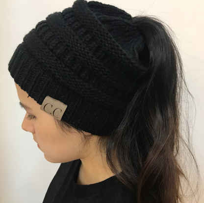 Cable Knit Fuzzy Lined High Bun Beanie - Urban Caps 