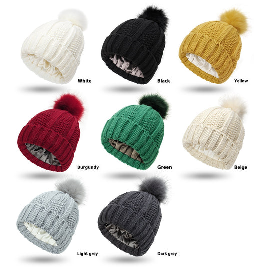 Woolen Cap Knitted Protection Hairstyle Silky Stretch Satin Knitted Hat - Urban Caps 