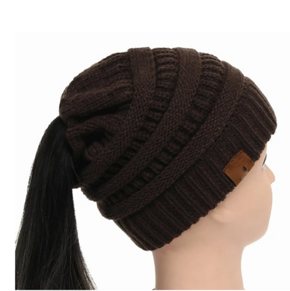 Cable Knit Fuzzy Lined High Bun Beanie - Urban Caps 
