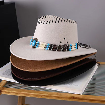 Western Cowboy Hat Men's And Women's Gem Chain Fedora Hat - Urban Caps 