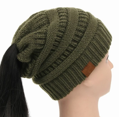 Cable Knit Fuzzy Lined High Bun Beanie - Urban Caps 