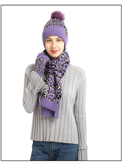 Three-piece Warm Knitted Woolen Hat, Scarf And Gloves - Urban Caps 