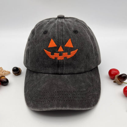 Washed Cotton Men'S and Women'S Casual Halloween Embroidery Pumpkin Smiley Baseball Cap