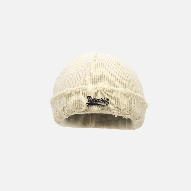 Ripped Metal Letter Woolen Cap - Urban Caps 