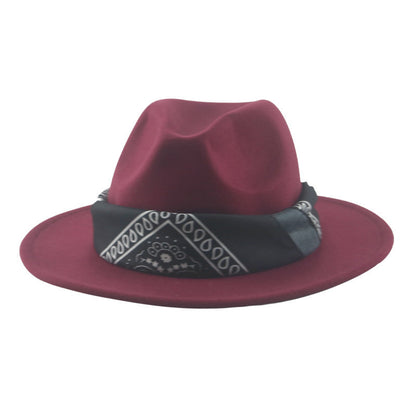 Paisley Ribbon Wide Brim Woolen Top Hat Felt Cowboy Hat - Urban Caps 