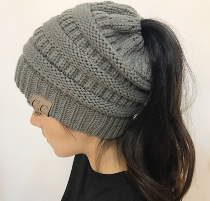Cable Knit Fuzzy Lined High Bun Beanie - Urban Caps 