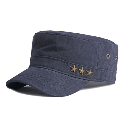 3 Stars Cotton Army Cap – Adjustable Military Style Hat