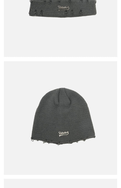 Ripped Metal Letter Woolen Cap - Urban Caps 