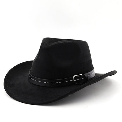 Belt Decoration Suede Curling Western Cowboy Hat Top Hat - Urban Caps 