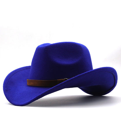 Casual Retro Belt Autumn And Winter Men's And Women's Woolen Western Cowboy Hat - Urban Caps 