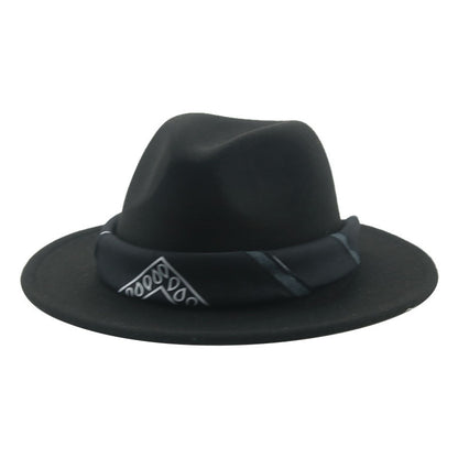 Paisley Ribbon Wide Brim Woolen Top Hat Felt Cowboy Hat - Urban Caps 