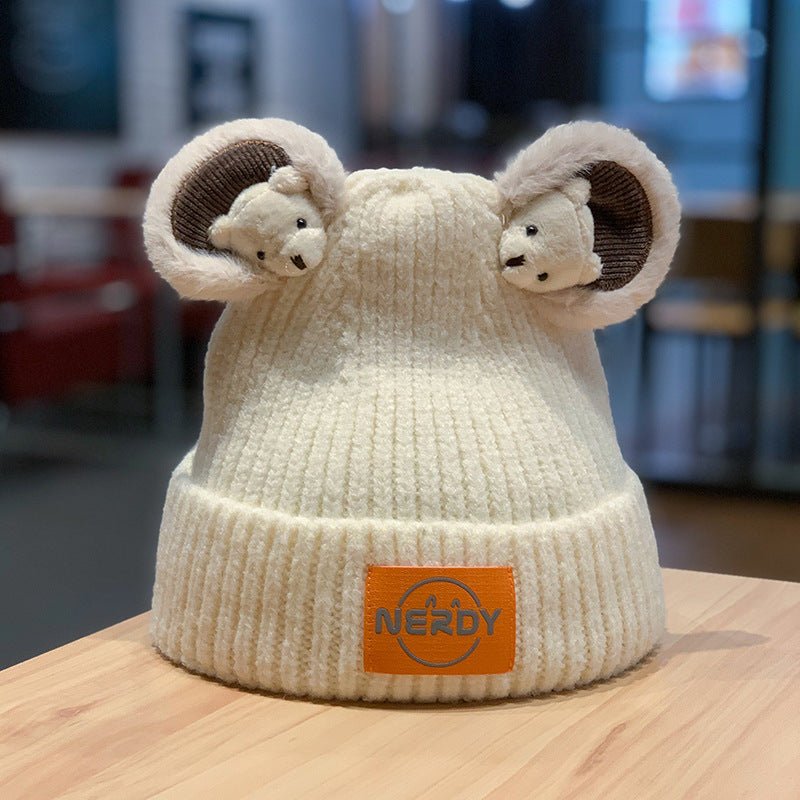 3D Bear Knit Beanie – Thick Woolen Winter Hat with Cute Ear Design for Women - Urban Caps