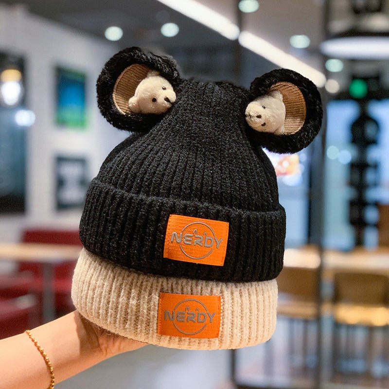 3D Bear Knit Beanie – Thick Woolen Winter Hat with Cute Ear Design for Women - Urban Caps