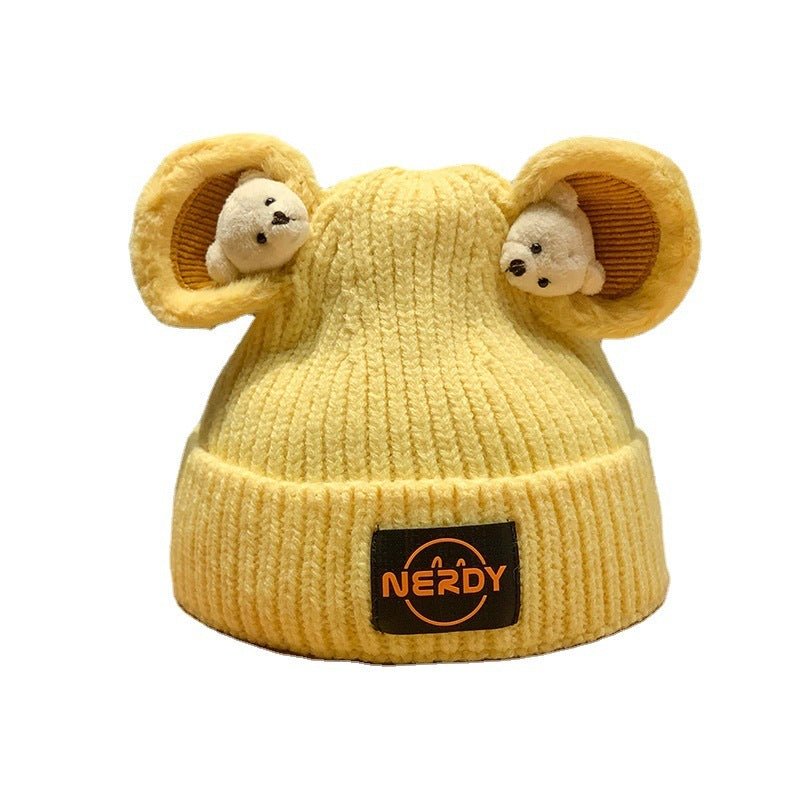 3D Bear Knit Beanie – Thick Woolen Winter Hat with Cute Ear Design for Women - Urban Caps