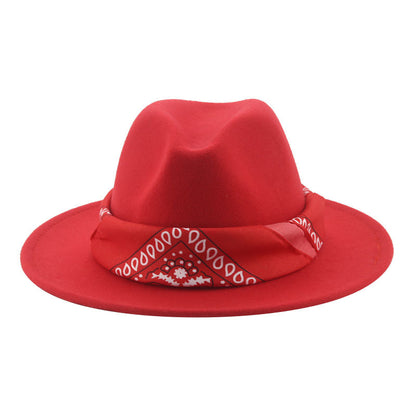 Paisley Ribbon Wide Brim Woolen Top Hat Felt Cowboy Hat - Urban Caps 
