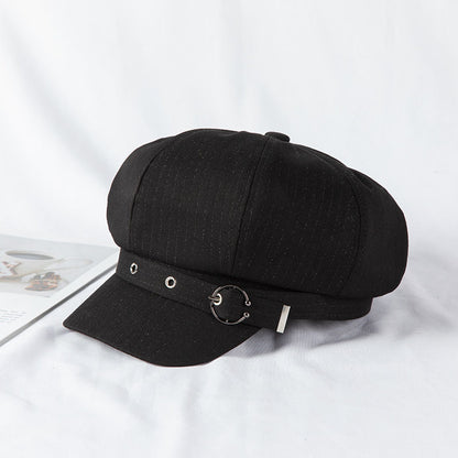 Women's Retro Fashion Metal Ring Buckle Bright Silk Beret - Urban Caps 