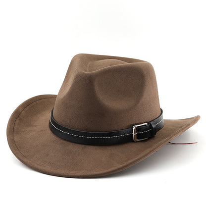 Belt Decoration Suede Curling Western Cowboy Hat Top Hat - Urban Caps 
