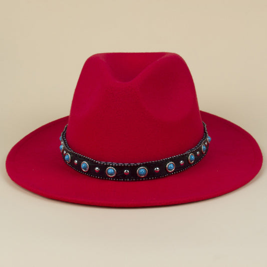 Bohemian Style Woven Leather Belt Denim Fur Felt Hat - Urban Caps 