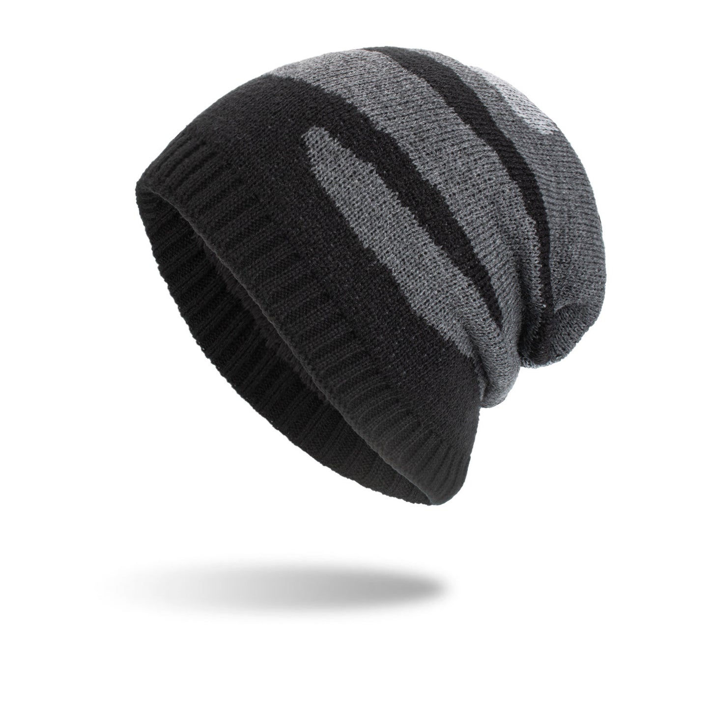 New Tricolor Striped Long Pullover Knit Beanie - Urban Caps 
