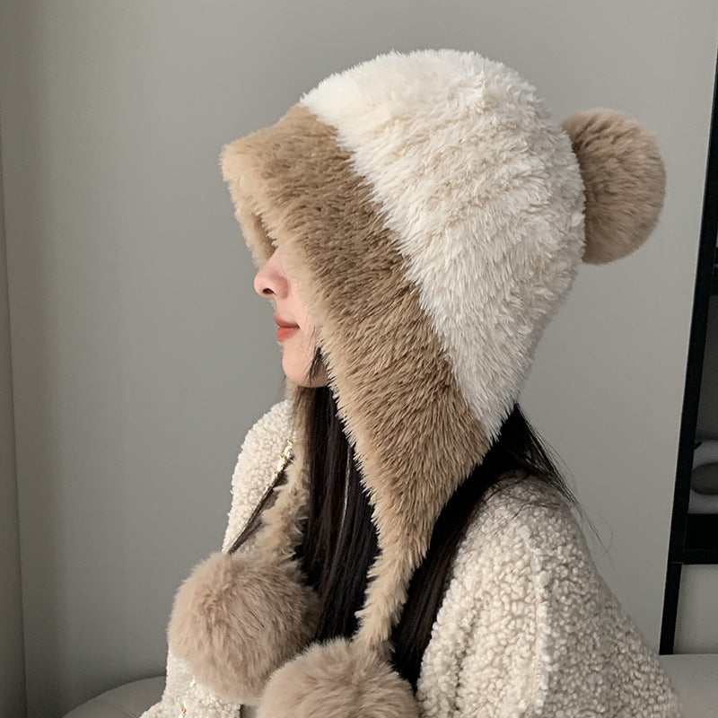 Fleece-lined Thickened Knitting Hanging Ball Woolen Cap Warm Ear Protection Knitted Hat - Urban Caps 