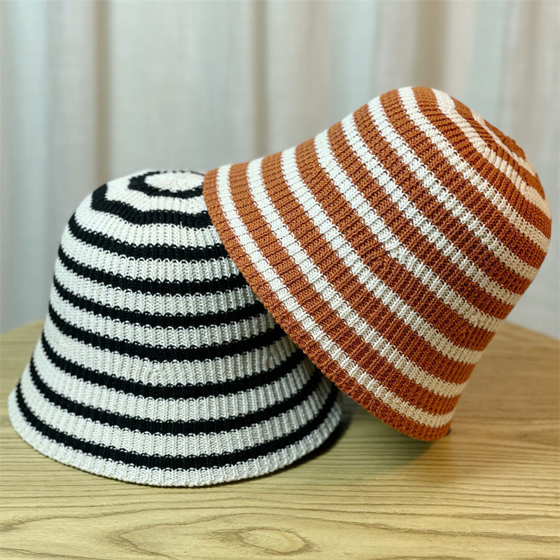 Sunshade Leisure Striped Knitted Dome Bucket Foldable Tide Bucket Hat - Urban Caps 