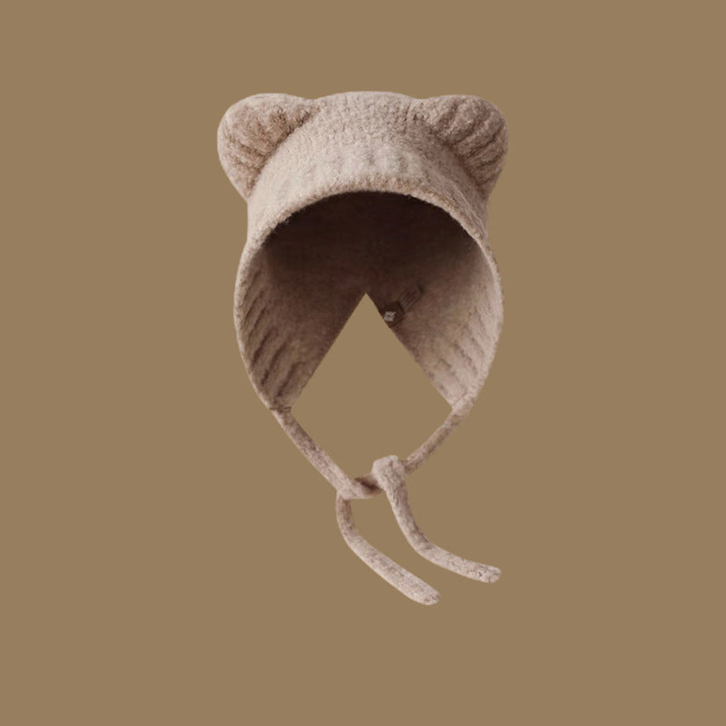 Lace-up Knitted Bear With Ears Wild Warm Hat Cartoon Cute Sweet Woolen Cap - Urban Caps 